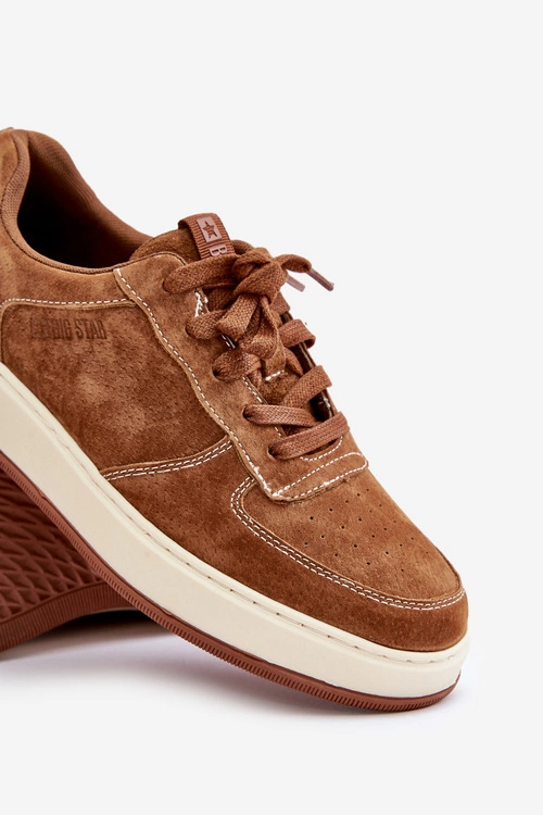 Męskie Sneakersy Na Platformie Zamszowe Big Star OO174014 Brązowe