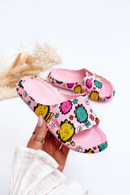 Dziecięce Lekkie Piankowe Klapki Motyw Lwa Ciemnoróżowe Esther