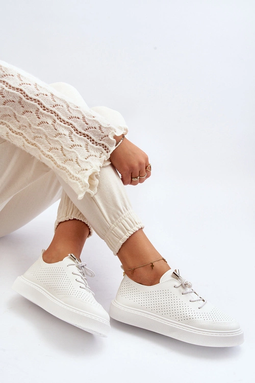 Ażurowe Trampki Damskie Białe Unassemia