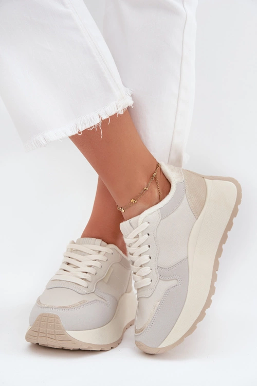 Ocieplane Sneakersy Damskie Na Platformie Big Star SS274008 HI-POLY SYSTEM Jasnobeżowe