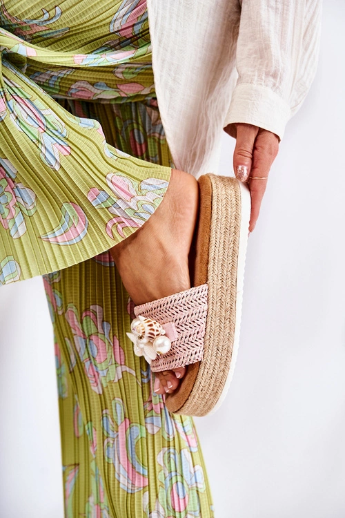 Damskie Klapki Na Platformie Z Muszelkami Różowe Tolia