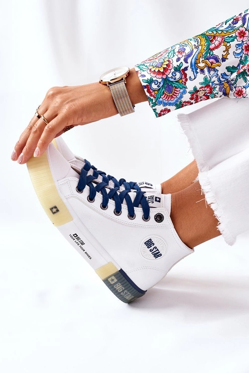 Skórzane Wysokie Trampki Big Star II274137 Białe