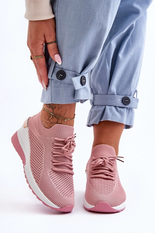 Materiałowe Wsuwane Buty Sportowe Na Koturnie Różowe Visconti