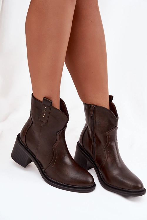 Ocieplane Botki Damskie Na Obcasie Czekoladowe Brilynn