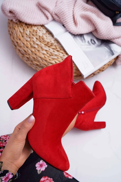 Botki Damskie Na Słupku Zamszowe Czerwone Ruffle