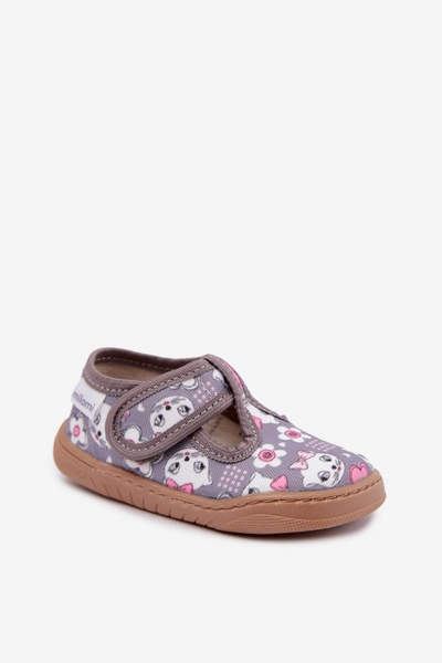 Kapcie Barefoot Dziewczęce W Kotki Na Rzep Milami Szare Talirae