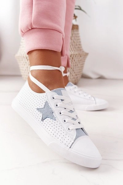 Damskie Skórzane Trampki Z Gwiazdą BIG STAR DD274692 Biało-Niebieskie