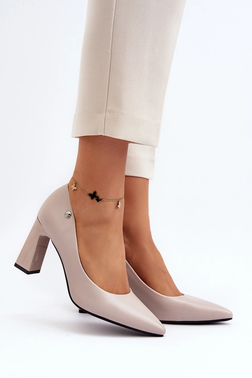 Czółenka Na Słupku Eko Skóra Szare Giseleni