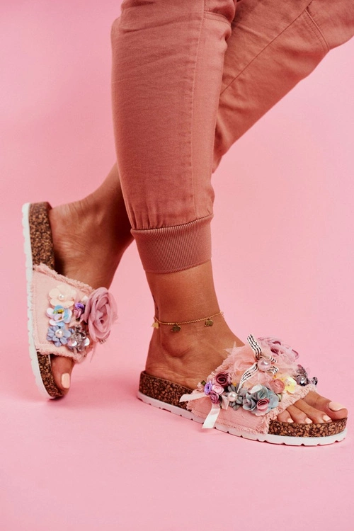 Klapki Damskie Z Kwiatami Różowe Enrissa