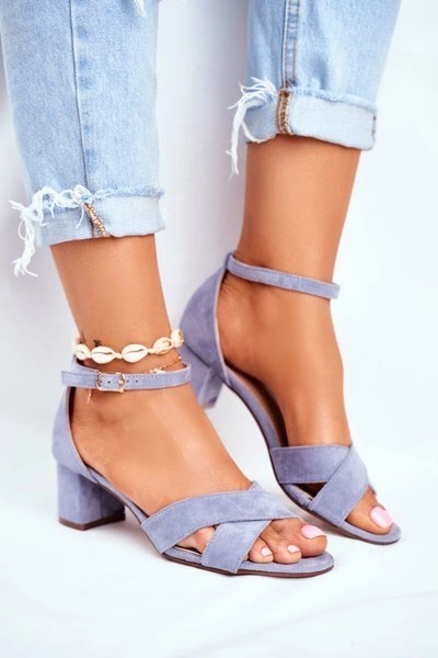 Zamszowe Sandałki na Słupku Niebieskie Nela