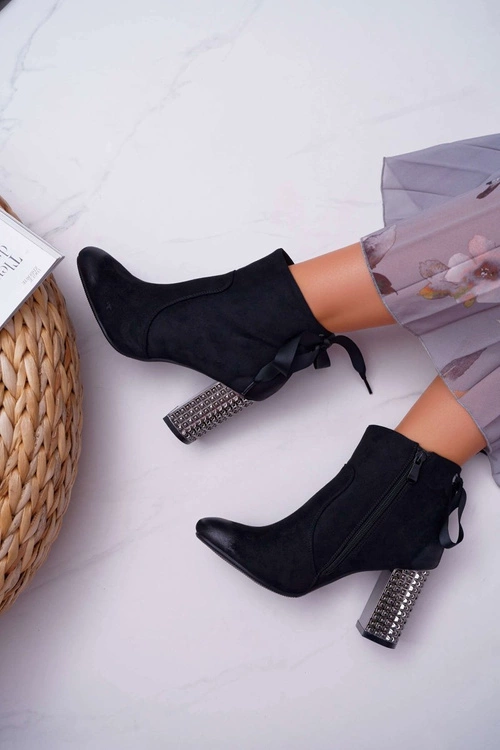 Botki Damskie Na Słupku Rock Suwak Czarne Stein