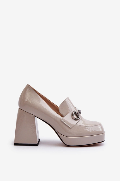 Półbuty Lakierowane Damskie Na Słupku Szare D&A MR38-906