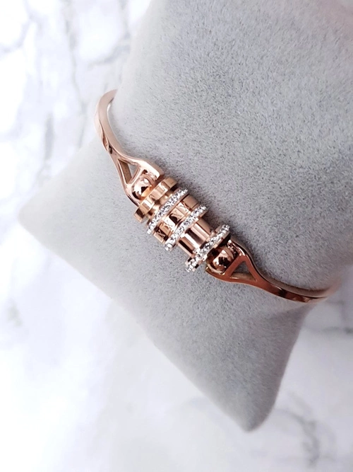 Damska Bransoleta Stalowa Z Cyrkoniami Różowe Złoto Bix