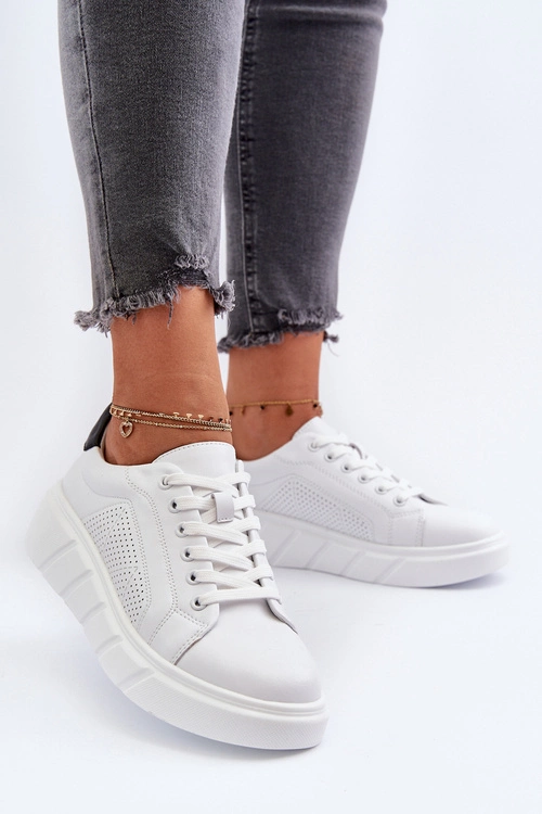 Damskie Skórzane Sneakersy Na Platformie Białe Gatira