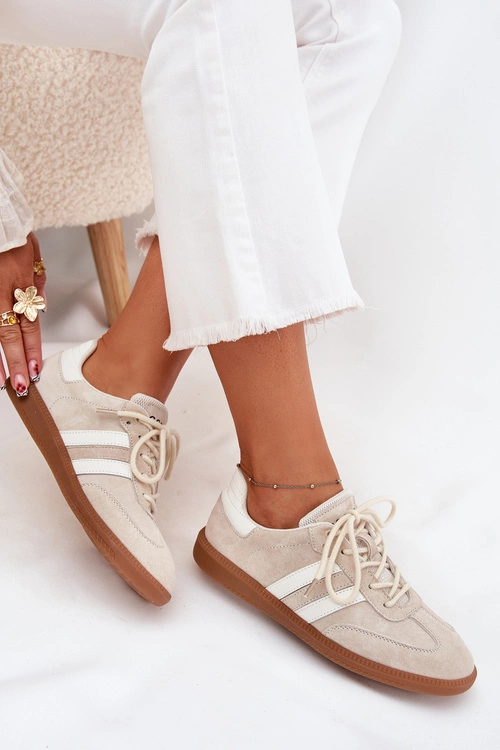 Niskie Skórzane Sneakersy Damskie Beżowe Ismina