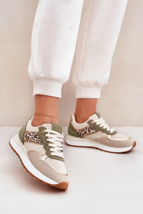 Buty Sportowe Damskie Z Panterką Na Platformie Zielone Davinara