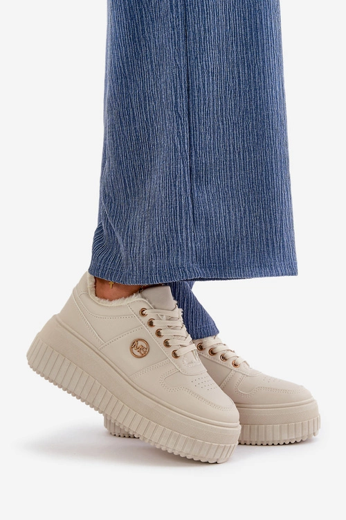 Sneakersy Buty Sportowe Damskie Ocieplane Na Masywnej Podeszwie Beżowe Verissha