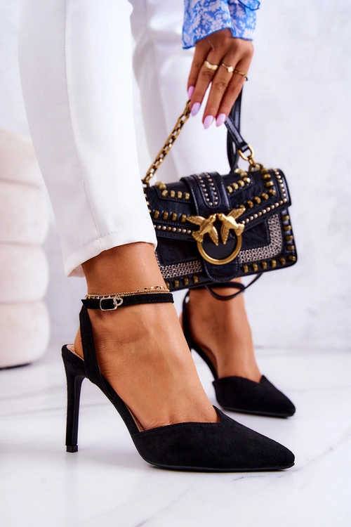 Zamszowe Szpilki Na Sprzączkę Czarne Kharen