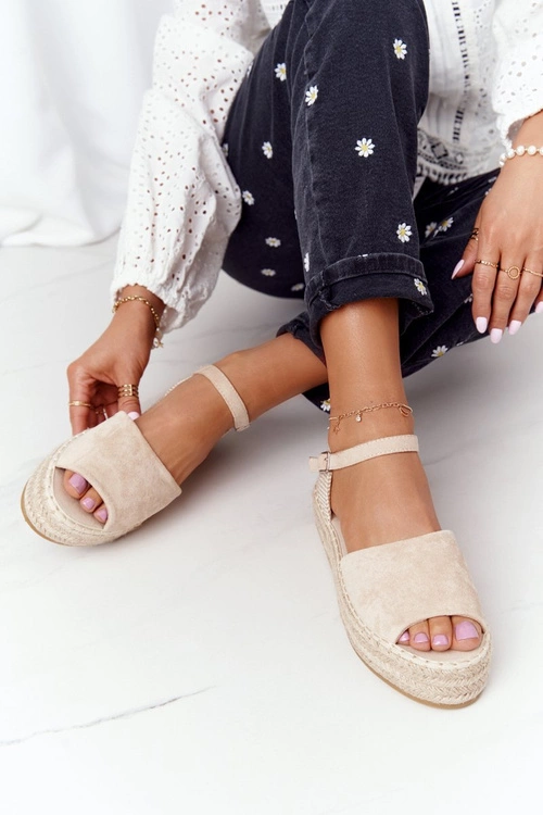 Sandały Na Platformie Z Plecionką Beżowe Megara