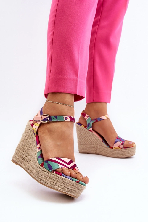 Wzorzyste Sandały Na Koturnie Z Plecionki Multikolor Anihazra