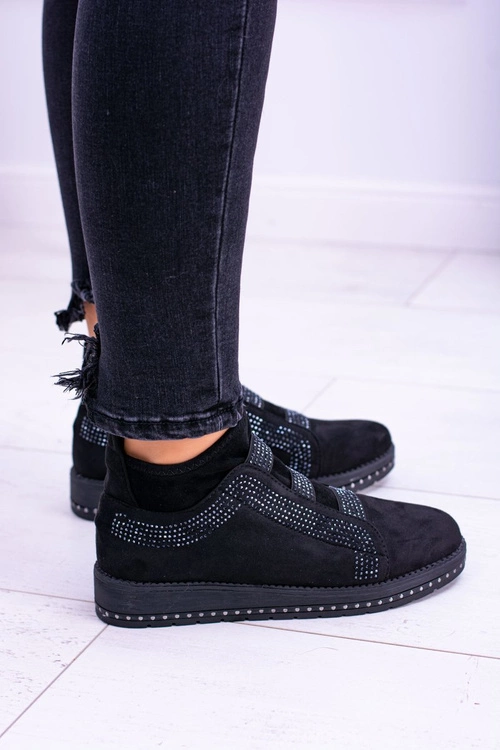 Zamszowe Czarne Damskie Obuwie Sportowe z Cyrkoniami Petite