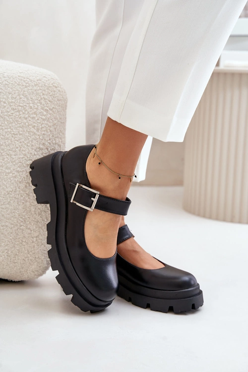 Półbuty Damskie Z Klamrą Czarne Plikuria