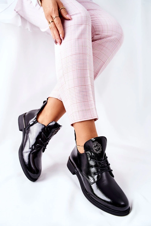 Lakierowane Półbuty Sergio Leone Ocieplane PB262 Czarne