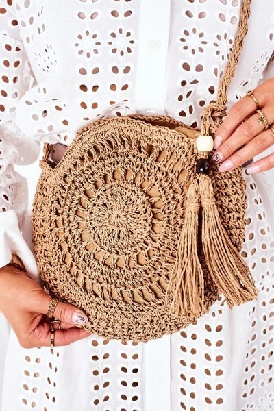 Pleciona Okrągła Torebka Boho BRUNO ROSSI Camel