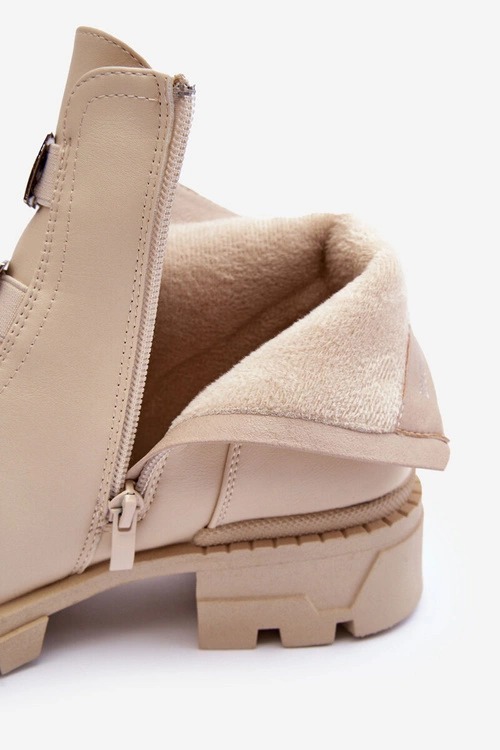 Skórzane Botki Na Płaskim Obcasie Jasnobeżowe Azulenn