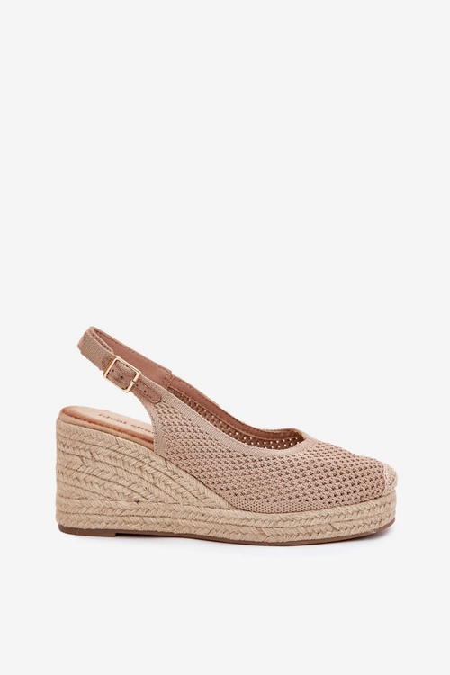 Sandały Damskie Na Koturnie Z Plecionką Ciemnobeżowe Tulliata