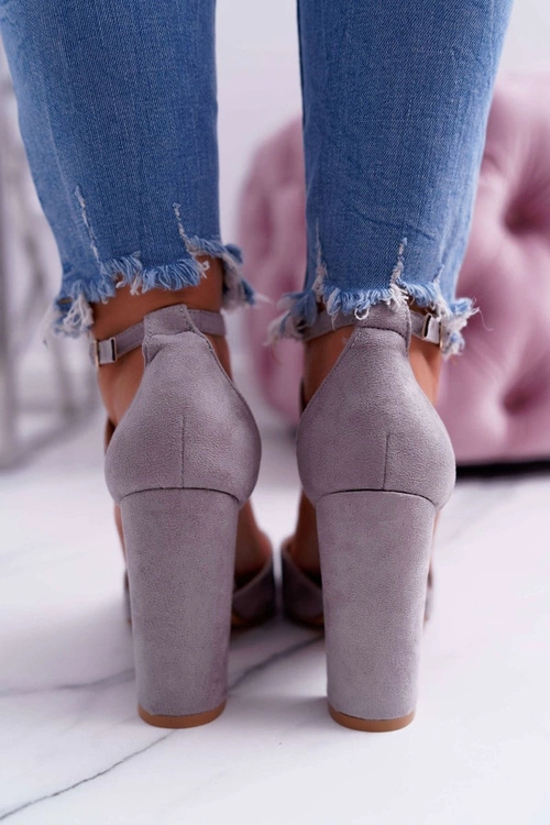 Czółenka Damskie Na Słupku W Szpic Szare High Traffic