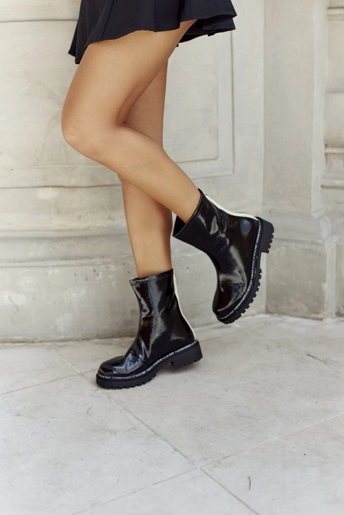 Damskie Lakierowane Ocieplane Botki Czarne Merellien