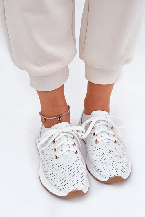 Skórzane Lekkie Półbuty Damskie Artiker 54C1758 Białe