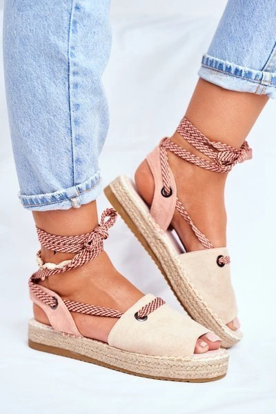 Espadryle Damskie Na Platformie Lniane Beżowe Monacoz