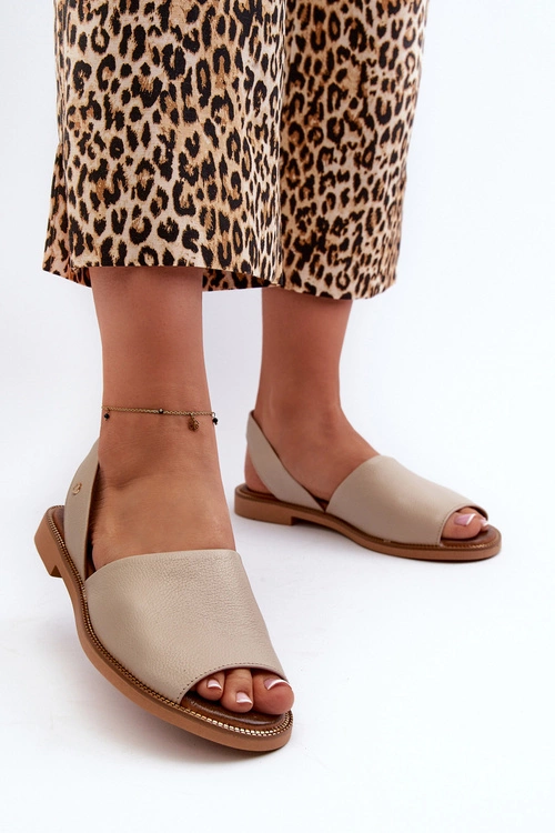 Zazoo 40327 Skórzane Wsuwane Sandały Beżowe