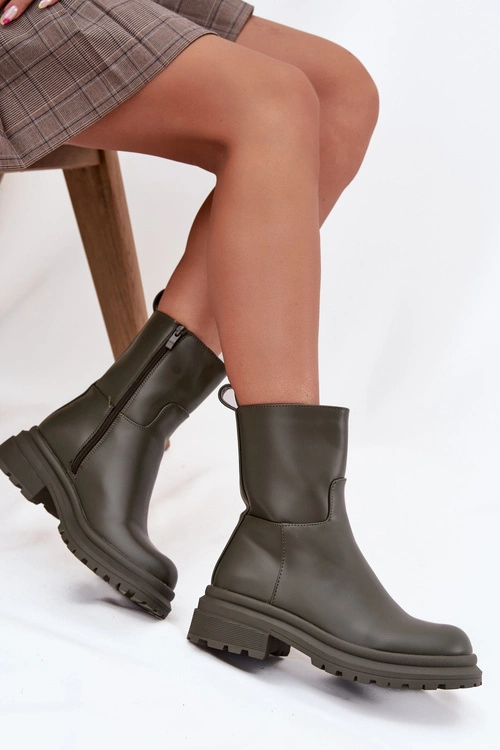 Botki Damskie Na Platformie I Płaskim Obcasie Zielone Levira