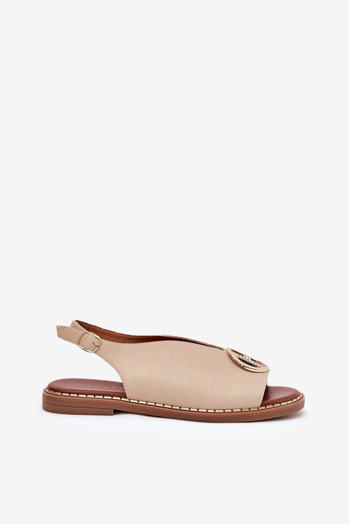 Płaskie Eleganckie Sandały Z Ozdobą Beżowe Iseliria
