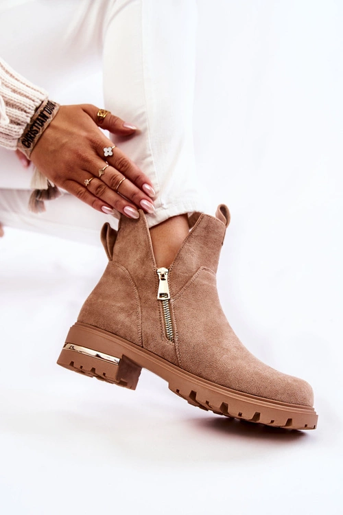 Zamszowe Botki Z Wycięciami Beżowe Klarissa