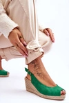 Zamszowe Sandały Na Koturnie Zielone Elsie