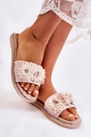 Damskie Klapki Z Materiałowymi Kwiatami Beżowe Susana