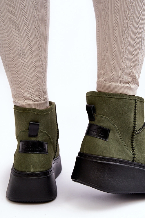 Damskie Zamszowe Śniegowce Maciejka 06257-24 Oliwkowe