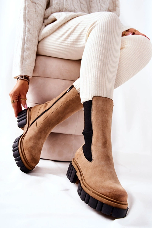 Skórzane Botki Workery Laura Messi Beżowe 2421