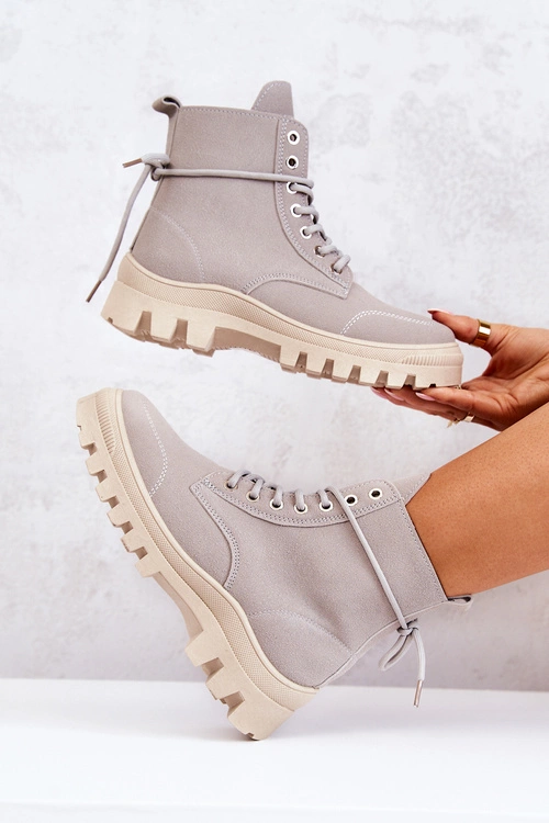 Zamszowe Botki Trapery Wiązane Szare Hurricane