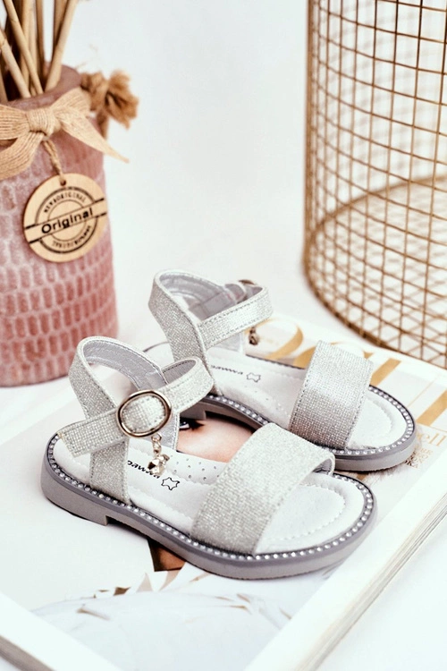 Sandały Dziecięce na Rzepy Srebrne Brokat Verden