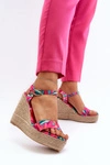 Wzorzyste Sandały Na Koturnie Z Plecionki Fuksja Anihazra