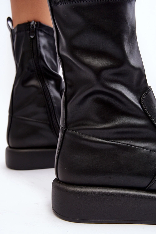 Damskie Botki Na Platformie Ekoskóra Czarne Algedi