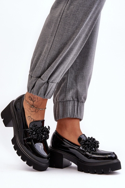 Damskie Lakierowane Półbuty Z Ozdobą Czarne Renesma