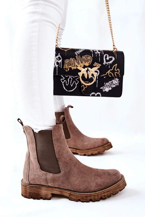 Skórzane Botki Sztyblety Nicole Brązowe Brace