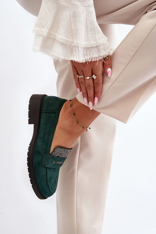 Damskie Zdobione Mokasyny Ciemnozielone Dananei