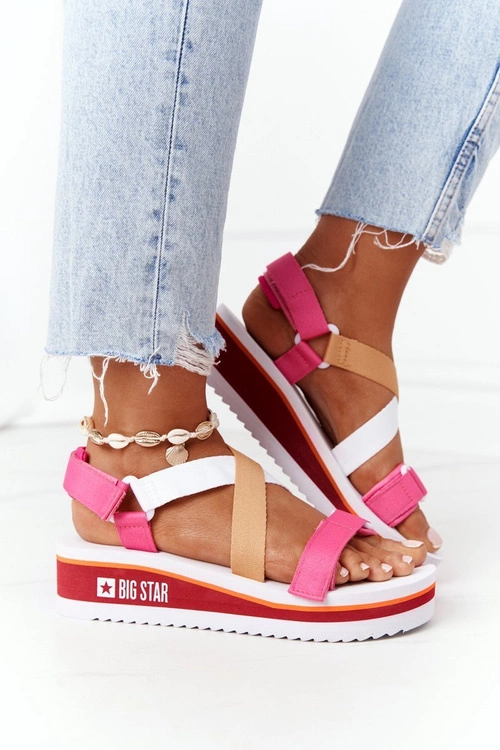 Piankowe Sandały Na Koturnie Big Star HH274A083 Różowe